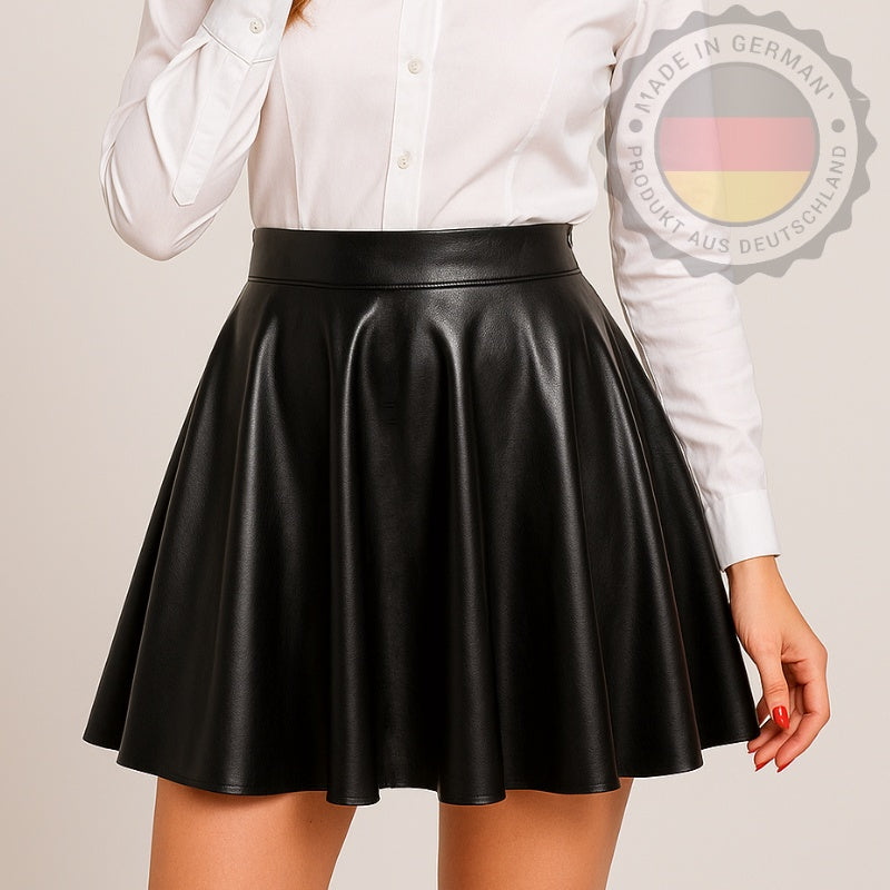 Damen Lederoptik-Rock - Ausgestellt, Elegante High-Waist Passform